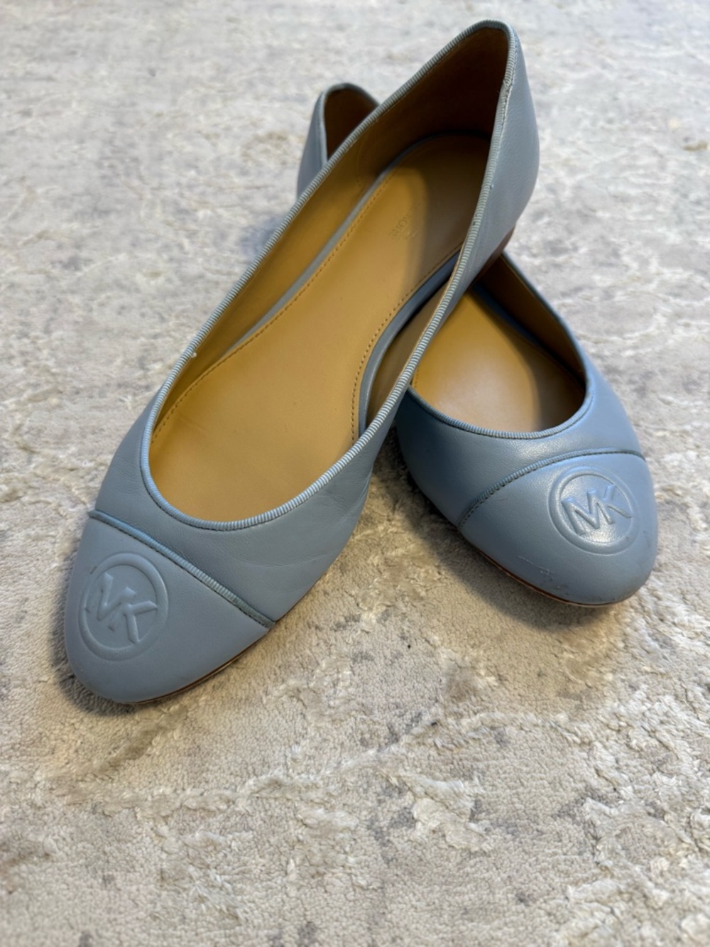 Michael Kors Light Blue Leather Round-Toe Ballet Flats